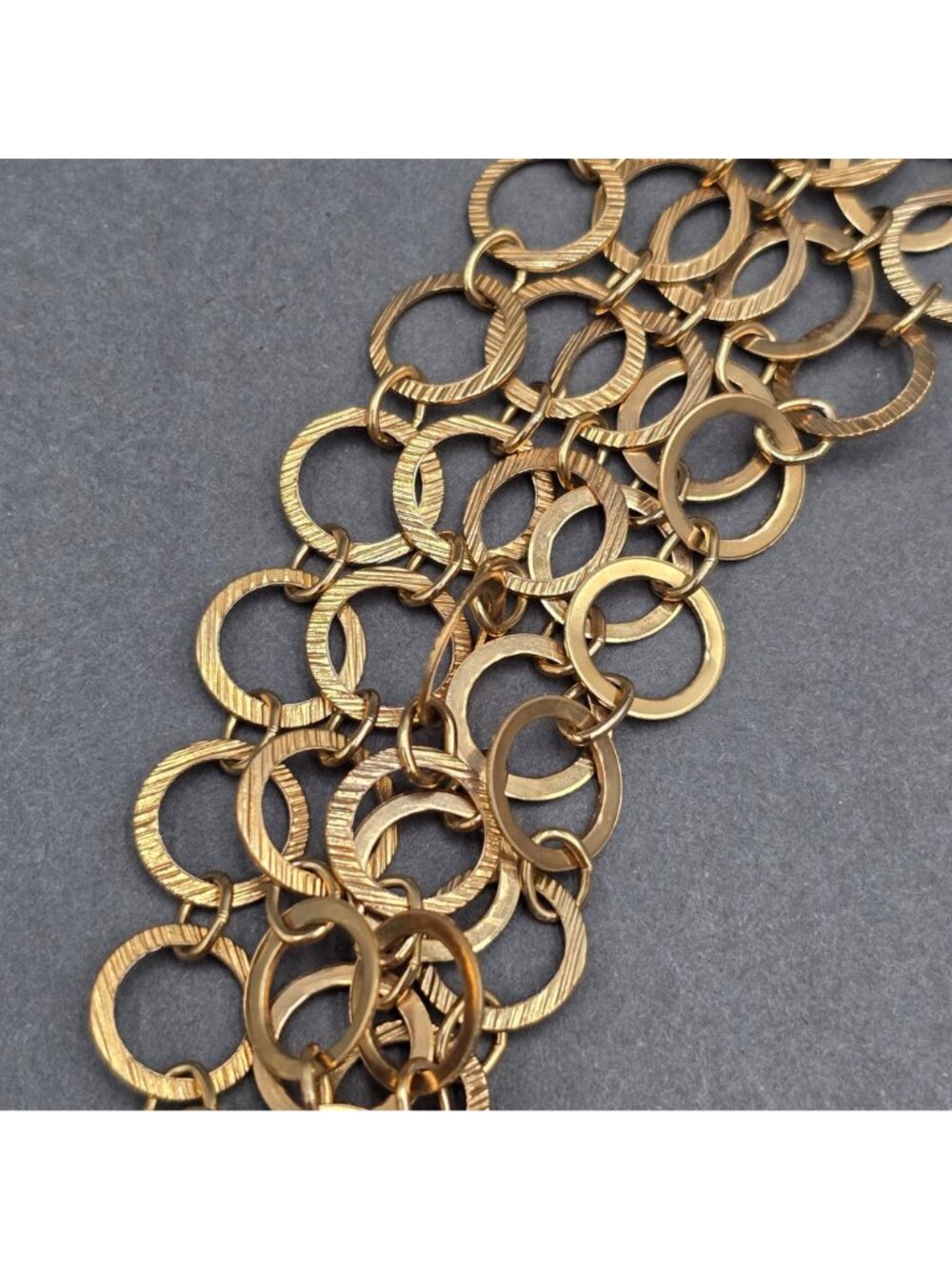 Vintage Multi Strand Circle Link Necklace 18" Heavy Gold Tone Statement Piece - Picture 7 of 12